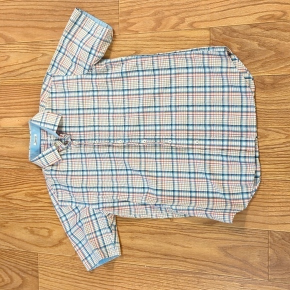 Bugatchi Other - Bugatchi Uomo Shaped Fit white, pink, blue, brown plaid button down shirt, M